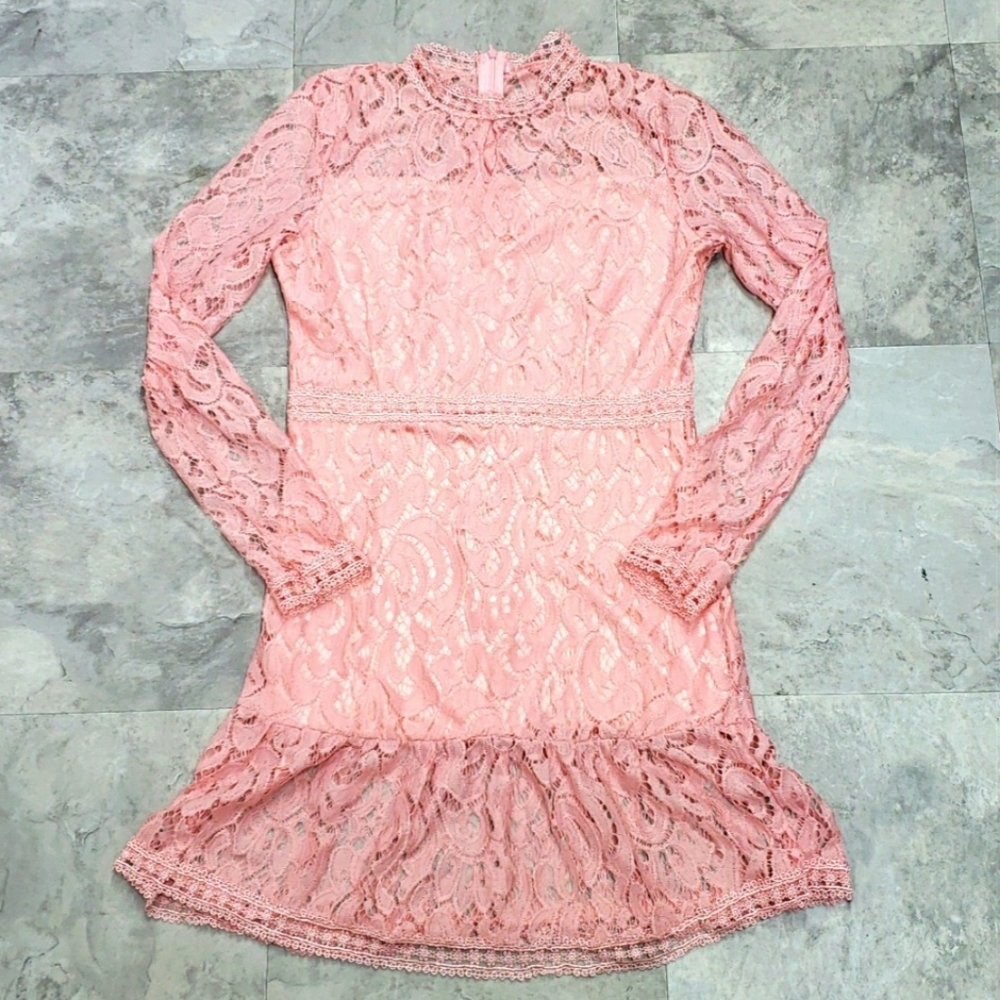 FINAL PRICED-#10274-6 Women’s Mini Dress Love Poem Light Pink Lace,S.